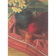 WATERMARK GREETING CARD FRANGIPANI & INDIAN PATOLA CLOTH